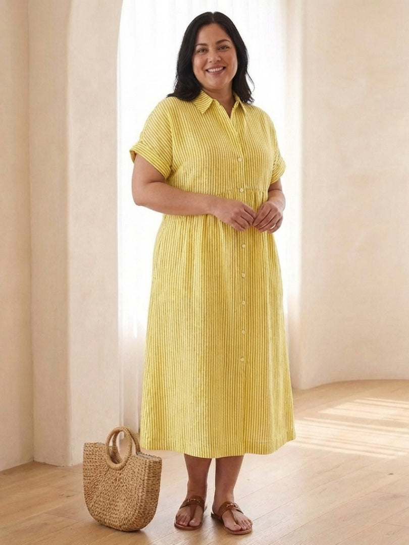 Midikleid_fuer_Damen_Gestreift_mit_Knopfleiste_und_Kurzarm_5