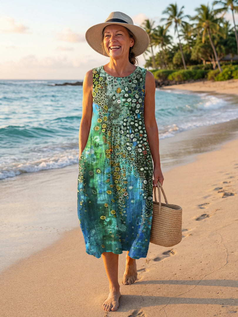 Midikleid für Damen – Mit Ozean-Mosaik-Muster & lebendigen Farben 1