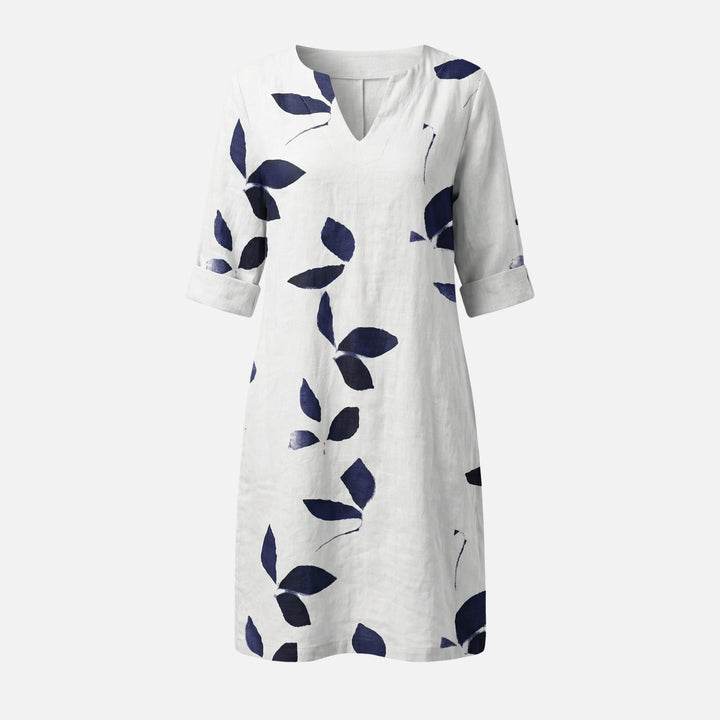 Midikleid mit V-Ausschnitt, 3/4-Ärmeln und Blättermuster für Damen