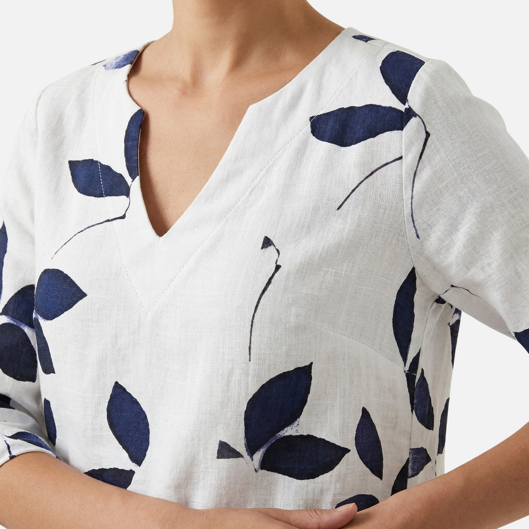 Midikleid mit V-Ausschnitt, 3/4-Ärmeln und Blättermuster für Damen