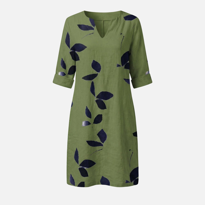 Midikleid mit V-Ausschnitt, 3/4-Ärmeln und Blättermuster für Damen