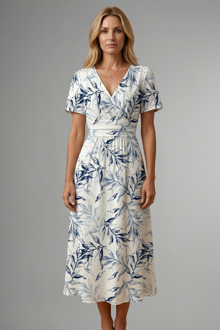 Midikleid mit V Ausschnitt und Blumenprint fuer Damen 2