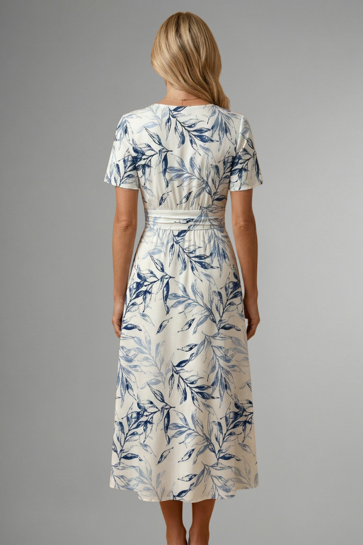 Midikleid mit V Ausschnitt und Blumenprint fuer Damen 3