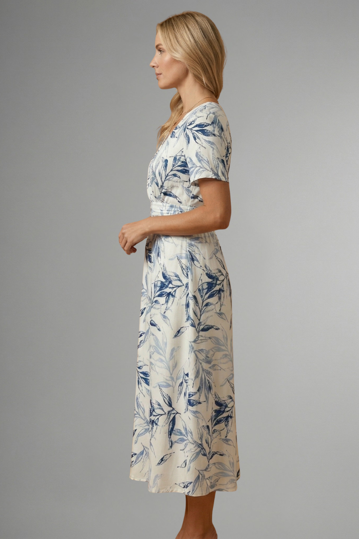 Midikleid mit V Ausschnitt und Blumenprint fuer Damen 4
