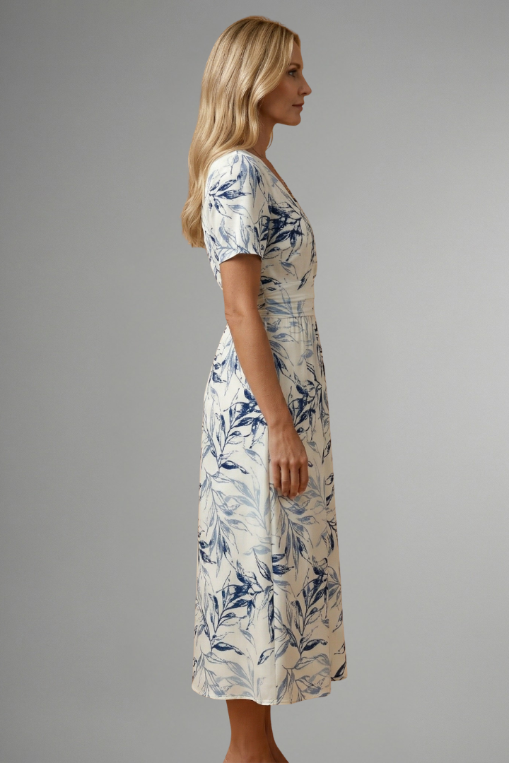 Midikleid mit V Ausschnitt und Blumenprint fuer Damen 5