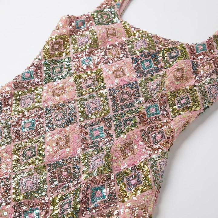 Mini-Kleid für Damen – Pailletten, quadratischer Ausschnitt und Party 4