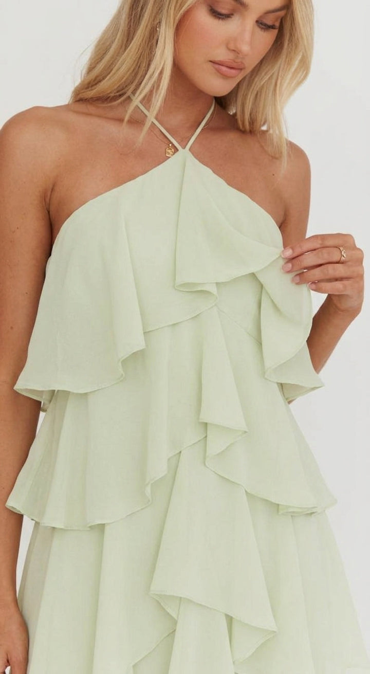 Neckholder-Maxikleid für Damen – Geblümt mit Rüschen und Stufen 2