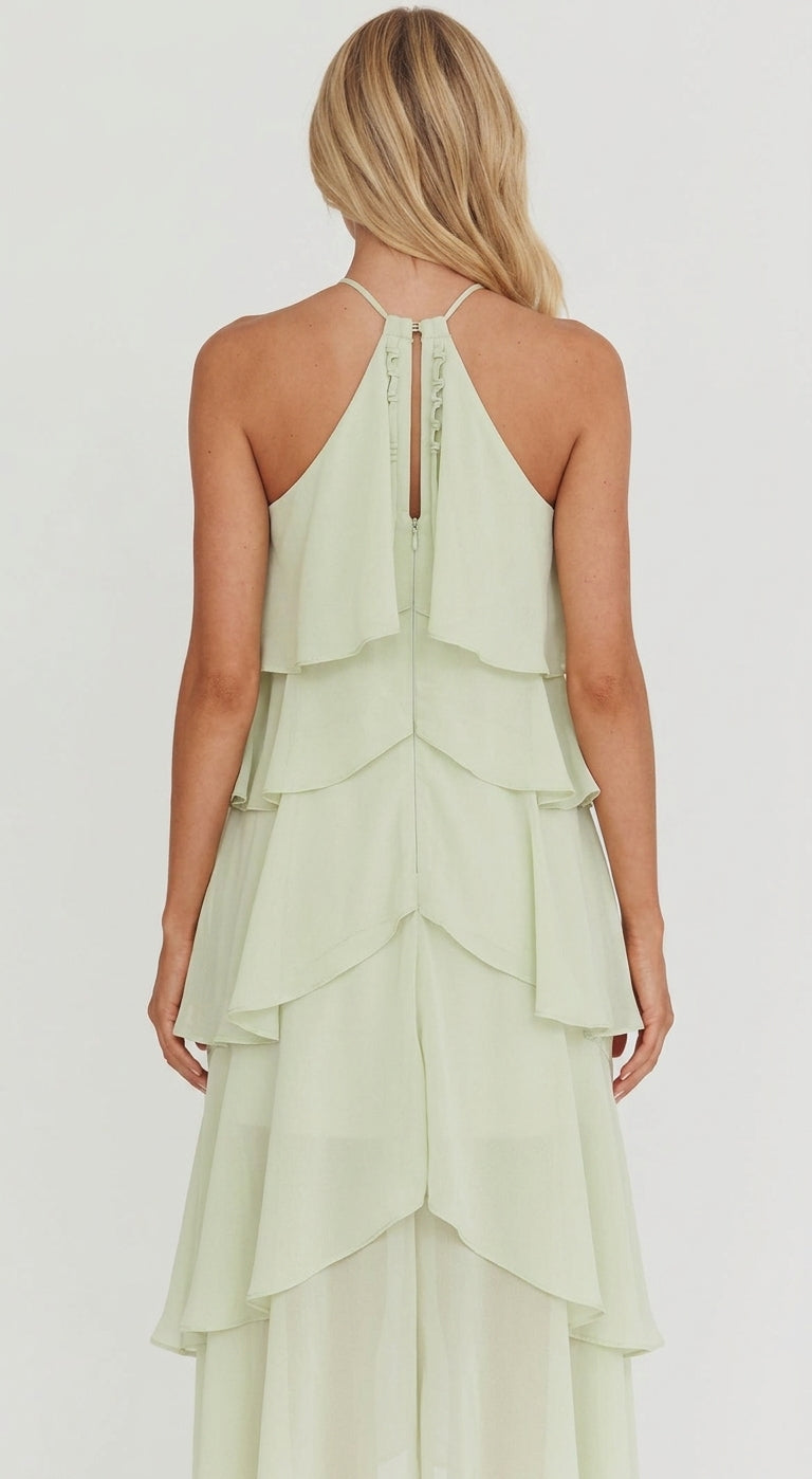 Neckholder-Maxikleid für Damen – Geblümt mit Rüschen und Stufen 3