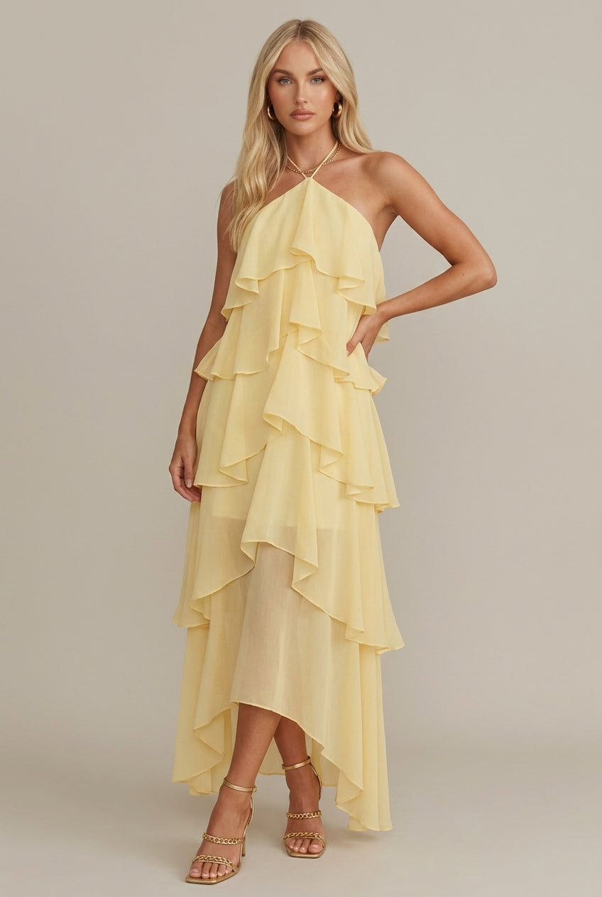 Neckholder-Maxikleid für Damen – Geblümt mit Rüschen und Stufen 5