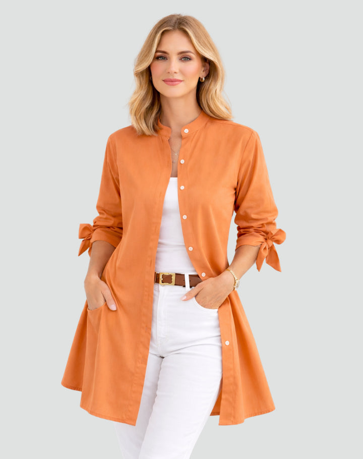 Oversize-Bluse für Damen – Lang geschnitten mit Bindedetails an den Ärmeln 10