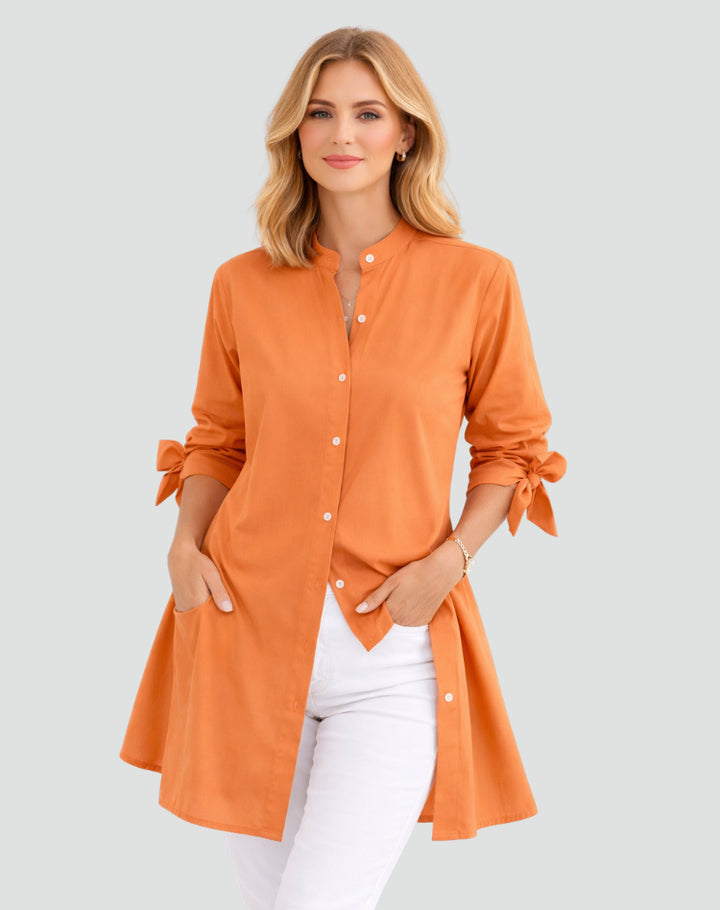 Oversize-Bluse für Damen – Lang geschnitten mit Bindedetails an den Ärmeln 11