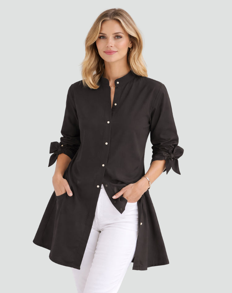 Oversize-Bluse für Damen – Lang geschnitten mit Bindedetails an den Ärmeln 12