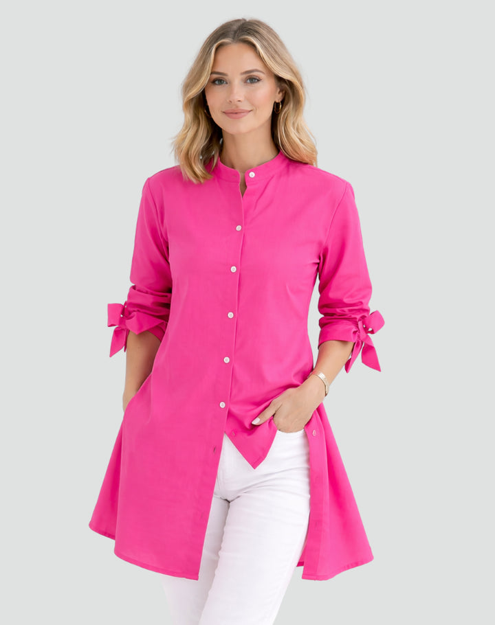 Oversize-Bluse für Damen – Lang geschnitten mit Bindedetails an den Ärmeln 14