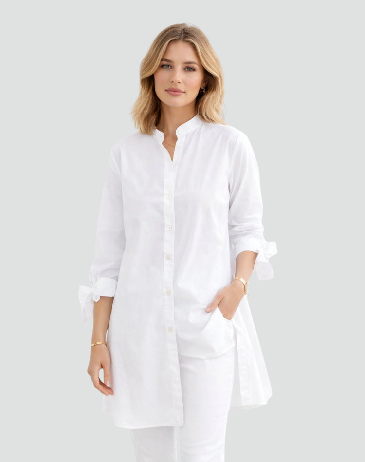 Oversize-Bluse für Damen – Lang geschnitten mit Bindedetails an den Ärmeln 2