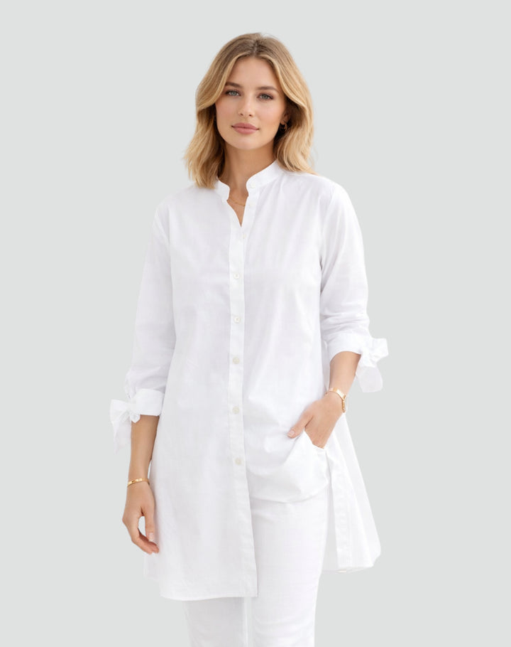 Oversize-Bluse für Damen – Lang geschnitten mit Bindedetails an den Ärmeln 2