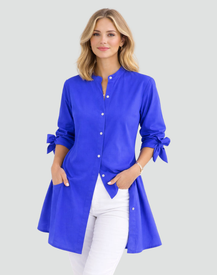 Oversize-Bluse für Damen – Lang geschnitten mit Bindedetails an den Ärmeln 6