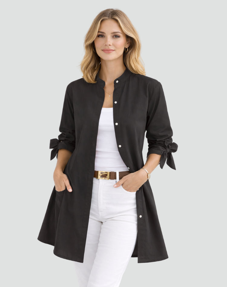 Oversize-Bluse für Damen – Lang geschnitten mit Bindedetails an den Ärmeln 7