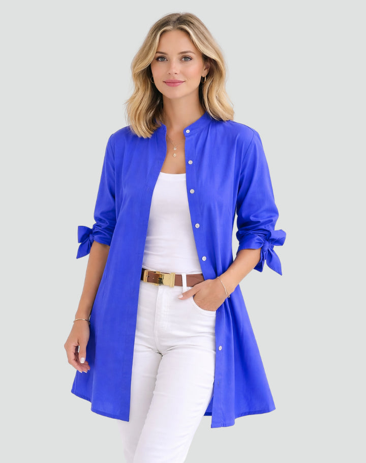Oversize-Bluse für Damen – Lang geschnitten mit Bindedetails an den Ärmeln 9