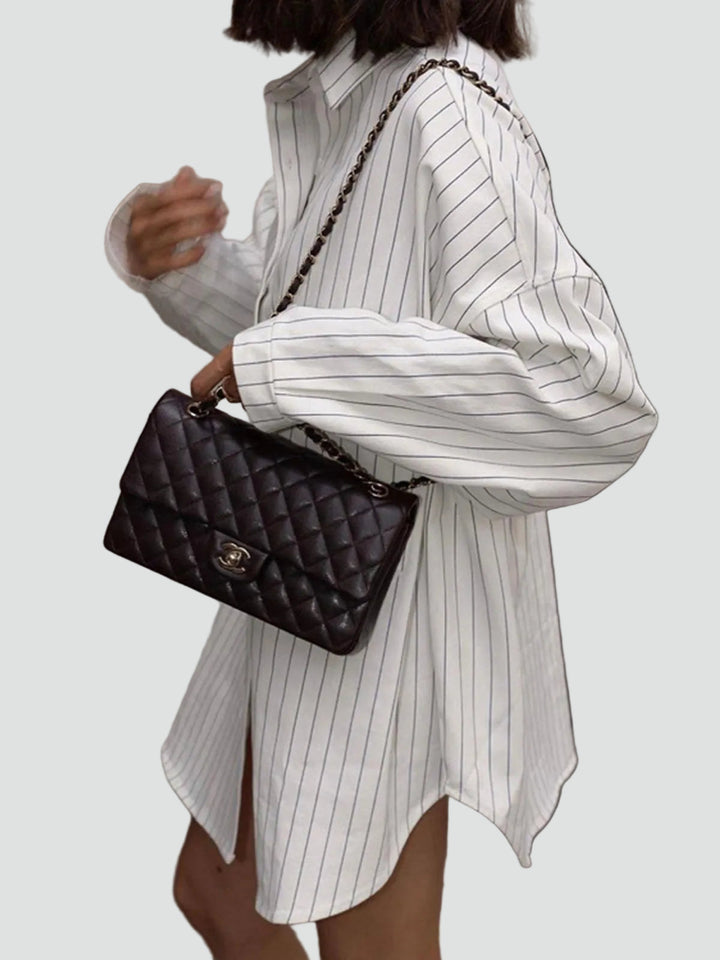 Oversized-Bluse für Damen – Langes Design mit Streifen und Taschen 3