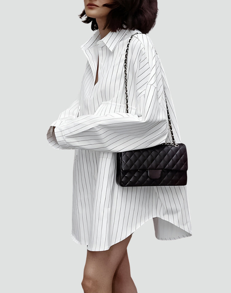 Oversized-Bluse für Damen – Langes Design mit Streifen und Taschen 5