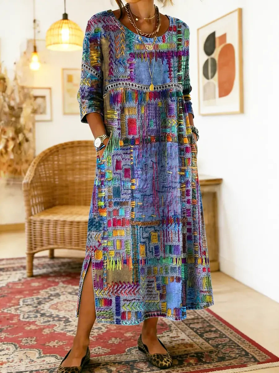 Patchwork-Kleid für Damen – Im Ethno-Stil mit farbenfrohen Mustern 2