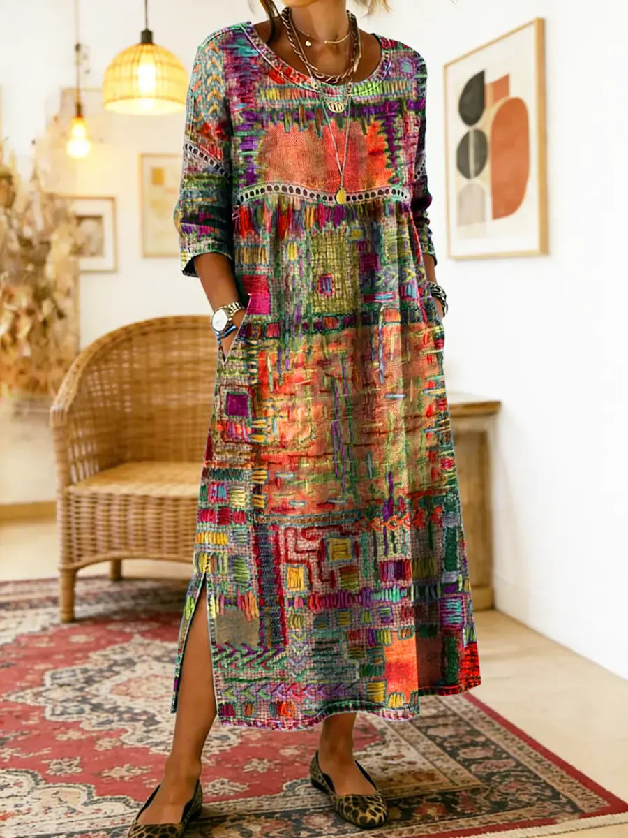 Patchwork-Kleid für Damen – Im Ethno-Stil mit farbenfrohen Mustern 8