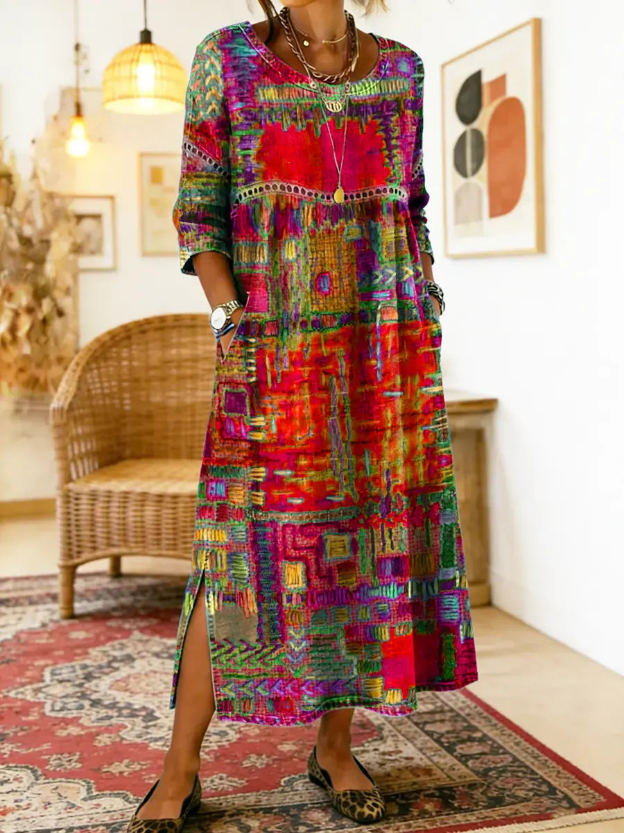 Patchwork-Kleid für Damen – Im Ethno-Stil mit farbenfrohen Mustern 9
