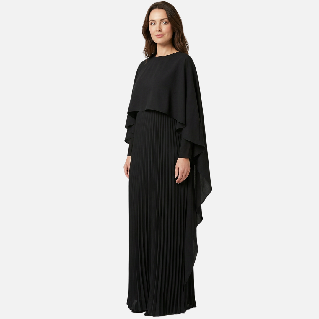 Plissee Chiffon Maxikleid Cape Overlay in weiter Passform für Damen