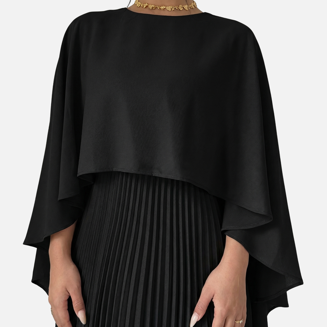 Plissee Chiffon Maxikleid Cape Overlay in weiter Passform für Damen