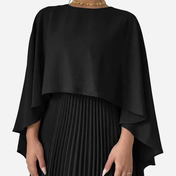 Plissee Chiffon Maxikleid Cape Overlay in weiter Passform für Damen