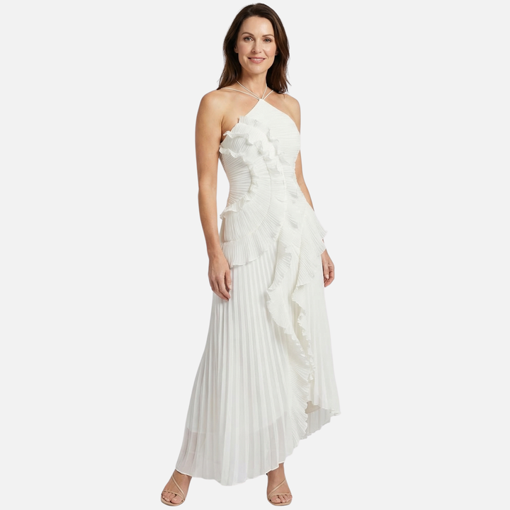Plissee Chiffon Maxikleid Neckholder mit Rüschen für Damen