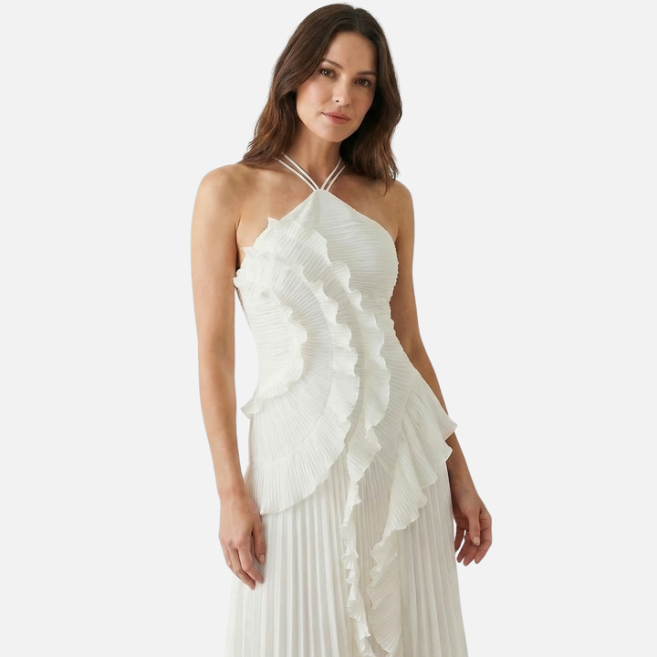 Plissee Chiffon Maxikleid Neckholder mit Rüschen für Damen