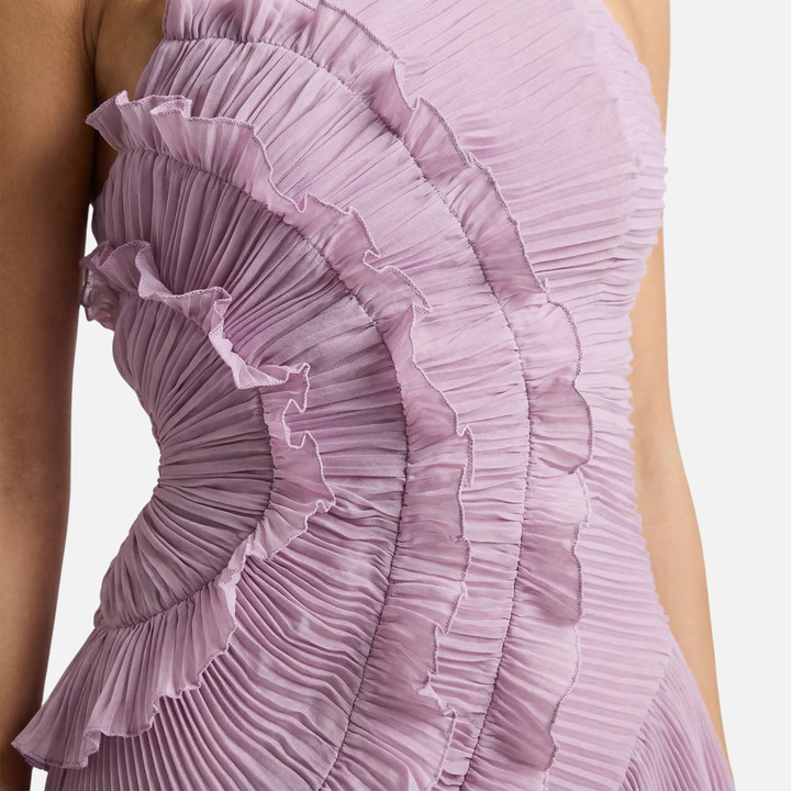 Plissee Chiffon Maxikleid Neckholder mit Rüschen für Damen