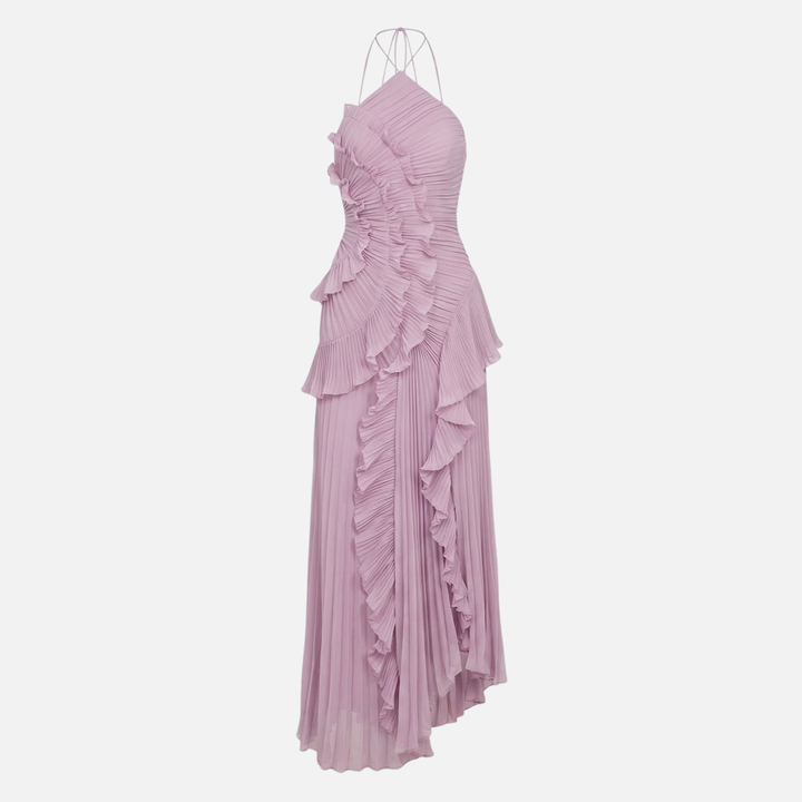 Plissee Chiffon Maxikleid Neckholder mit Rüschen für Damen