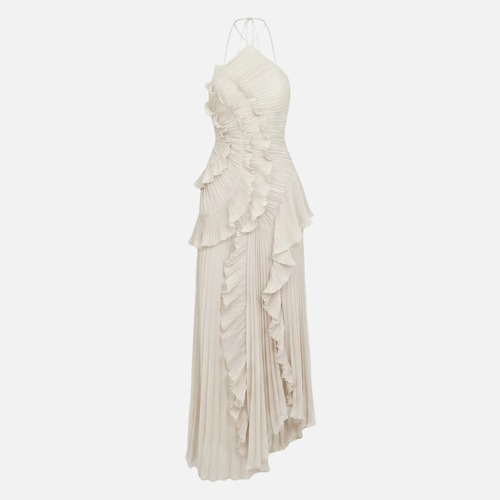 Plissee Chiffon Maxikleid Neckholder mit Rüschen für Damen