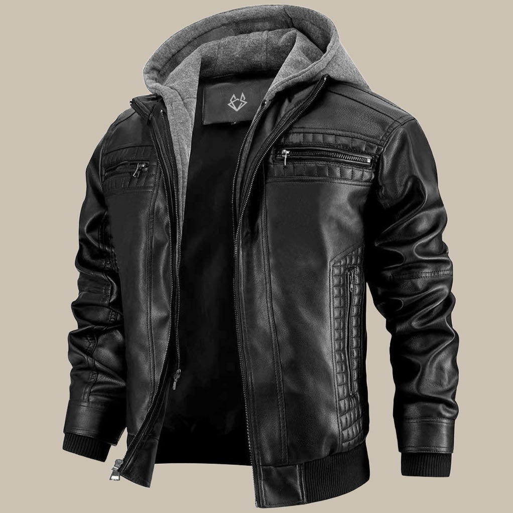 Premium Hochwertige Lederjacke mit Kapuze für Herren – Klassisch 1