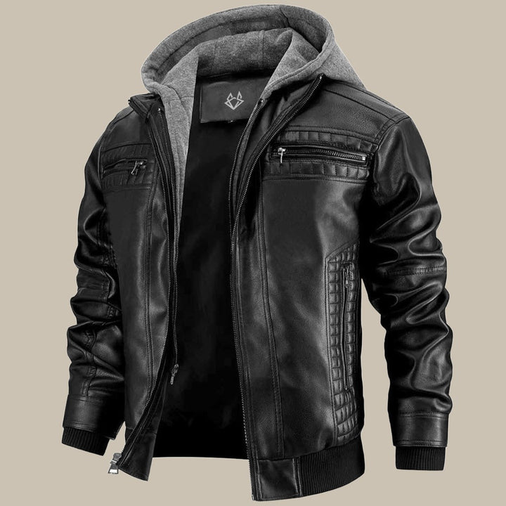 Premium Hochwertige Lederjacke mit Kapuze für Herren – Klassisch 1