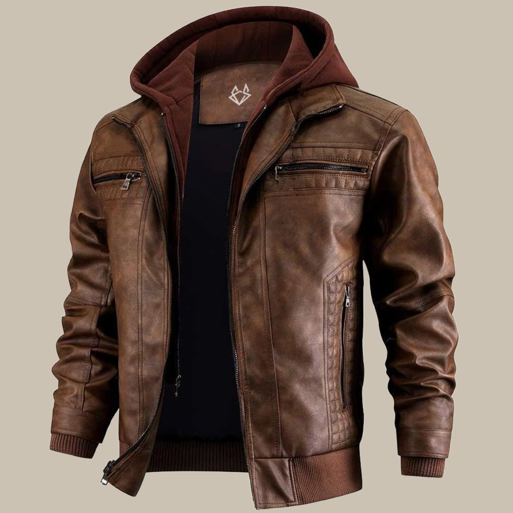 Premium Hochwertige Lederjacke mit Kapuze für Herren – Klassisch 2