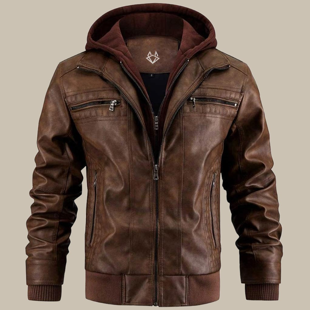 Premium Hochwertige Lederjacke mit Kapuze für Herren – Klassisch 3