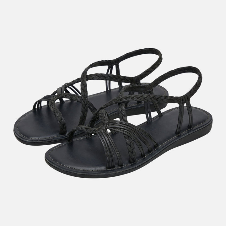 Geflochtene Sandalen mit verstellbarem Knöchelriemen für Damen