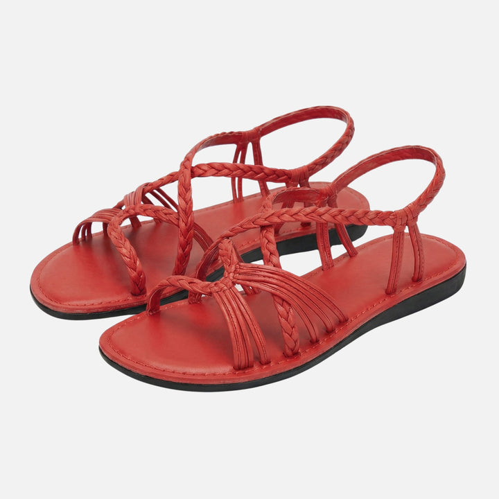 Geflochtene Sandalen mit verstellbarem Knöchelriemen für Damen