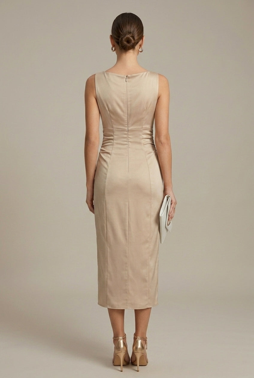 Satin-Midikleid für Damen – Mit Wasserfallkragen und elegantem Fall 3