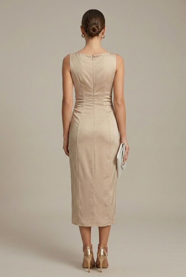 Satin-Midikleid für Damen – Mit Wasserfallkragen und elegantem Fall 3