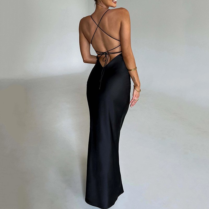 Satin Slip Maxikleid mit Kreuztraegern fuer Damen 6