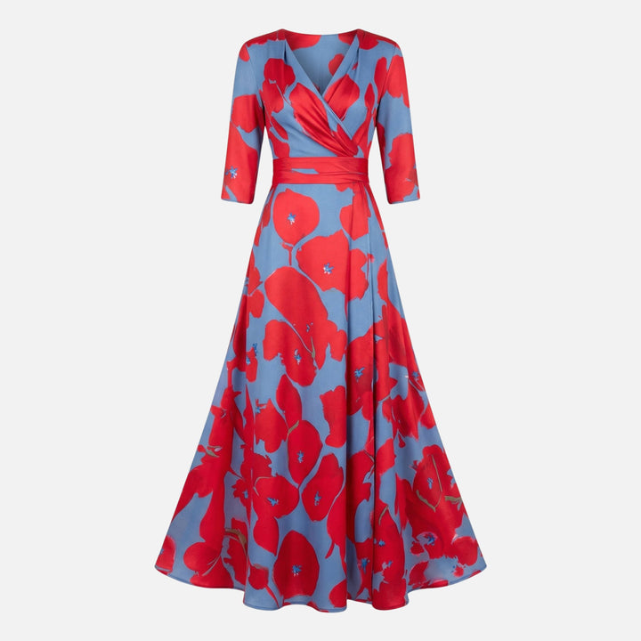 Satin Wickelkleid mit V-Ausschnitt Maxilänge für Damen