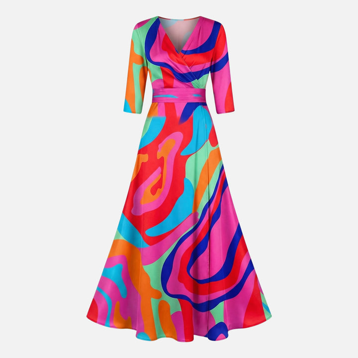 Satin Wickelkleid mit V-Ausschnitt Maxilänge für Damen