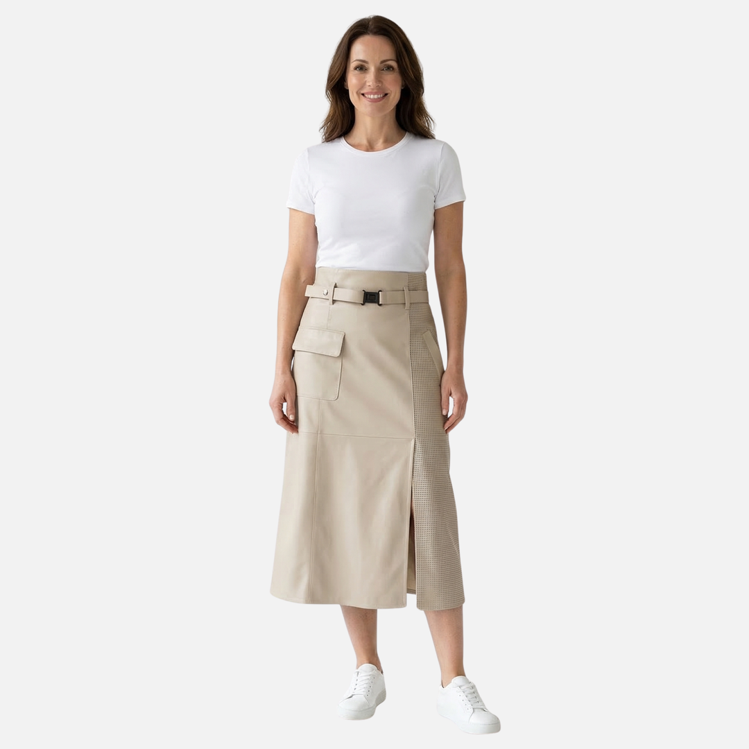 Schafsleder High-Waist Rock – Asymmetrisch mit Gürtel für Damen