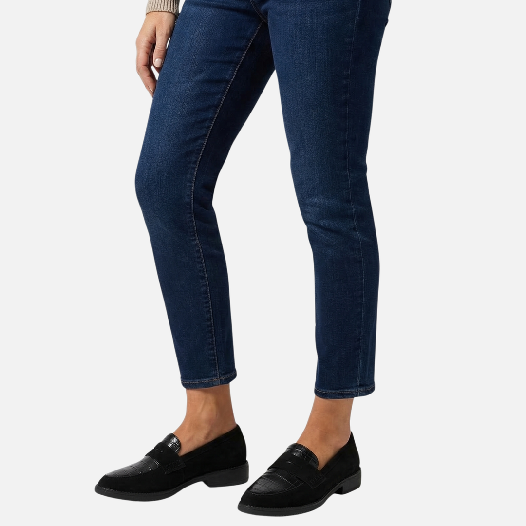 Schwarze Kroko Optik Loafer mit schmalem Schnitt für Damen