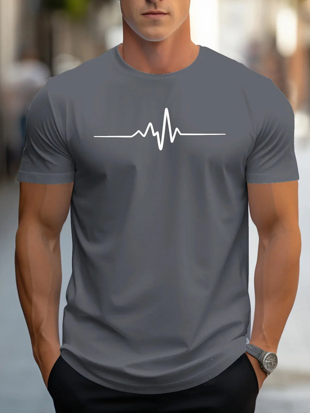 Slim-Fit Graphic Knit T-Shirt für Herren – Short Sleeve Round Neck 5