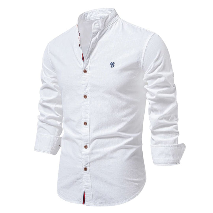 Slim Fit Stehkragen Baumwollhemd fuer Herren 2
